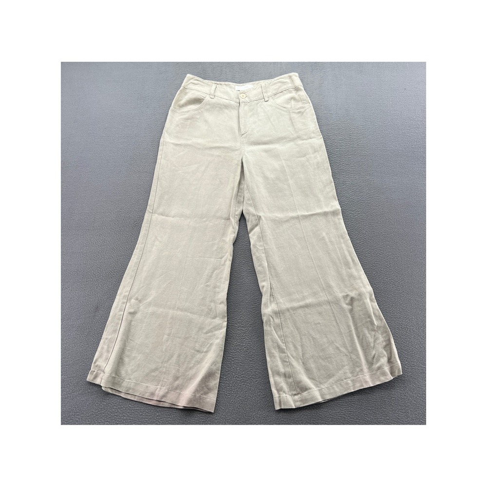 Margaret M Pants Womens Sz 6 Beige 100% Linen Wide Leg High Rise Trousers Beachy